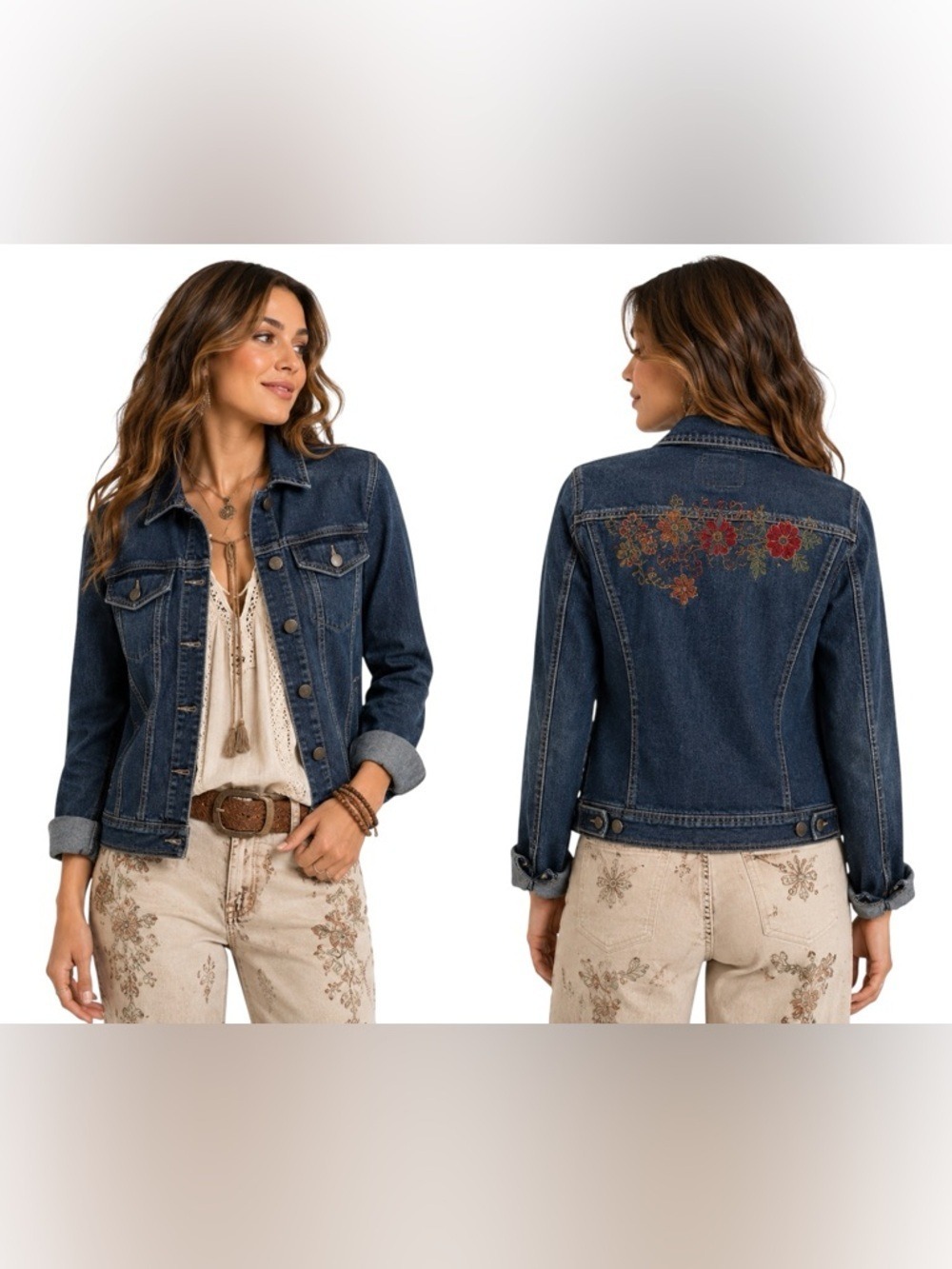 Fiorucci Angels Women's Size Large Blue Denim Embroidered Jean Jacket